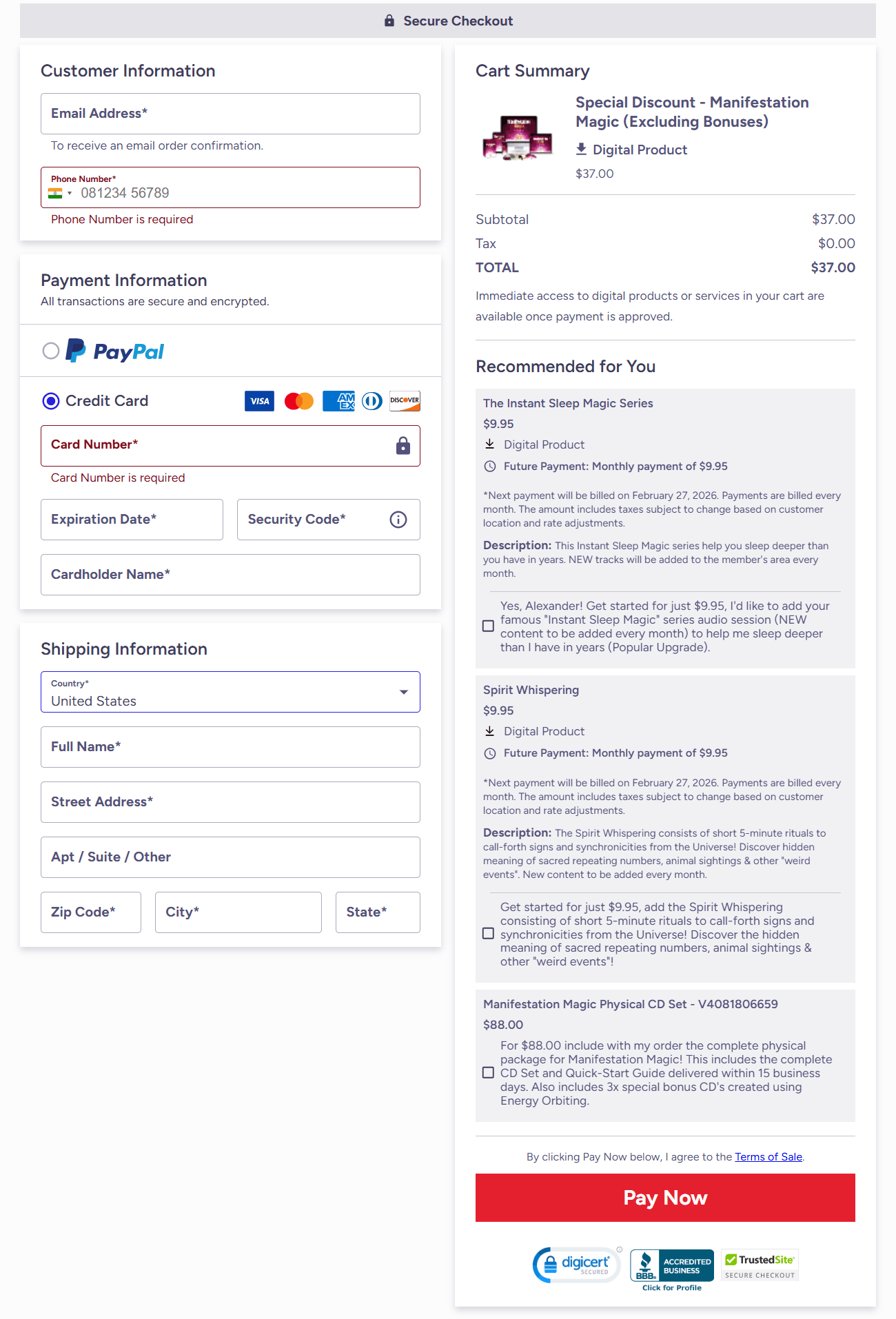 manifestation Magic Order Form